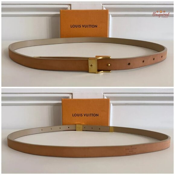 Authentic Louis Vuitton Beige Leather Ceinture Carre Gold Buckle Skinny Belt 32 main image 5
